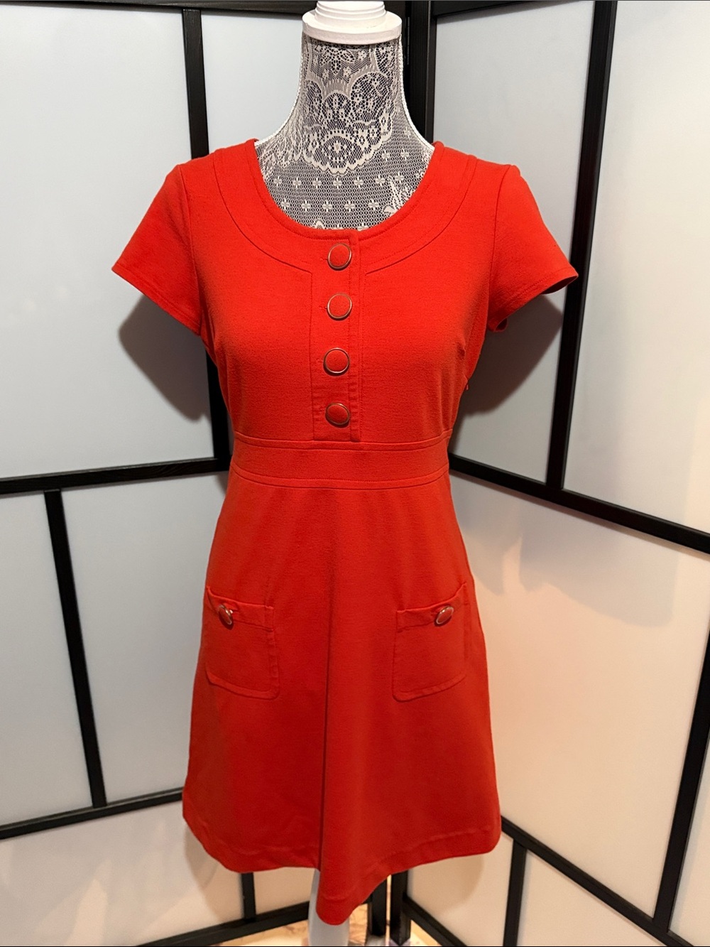 Banana Republic Orange/Res Short-Sleeve Button Front Mini Dress